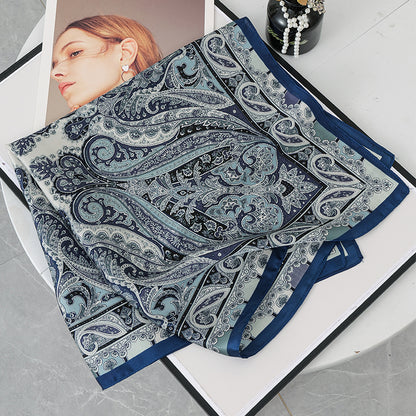 Fashion Headscarf Kerchief Bandana Shawl Square Silk-like Scarf Women Satin Cashew Flower Print Small Neck Scarf Hijab