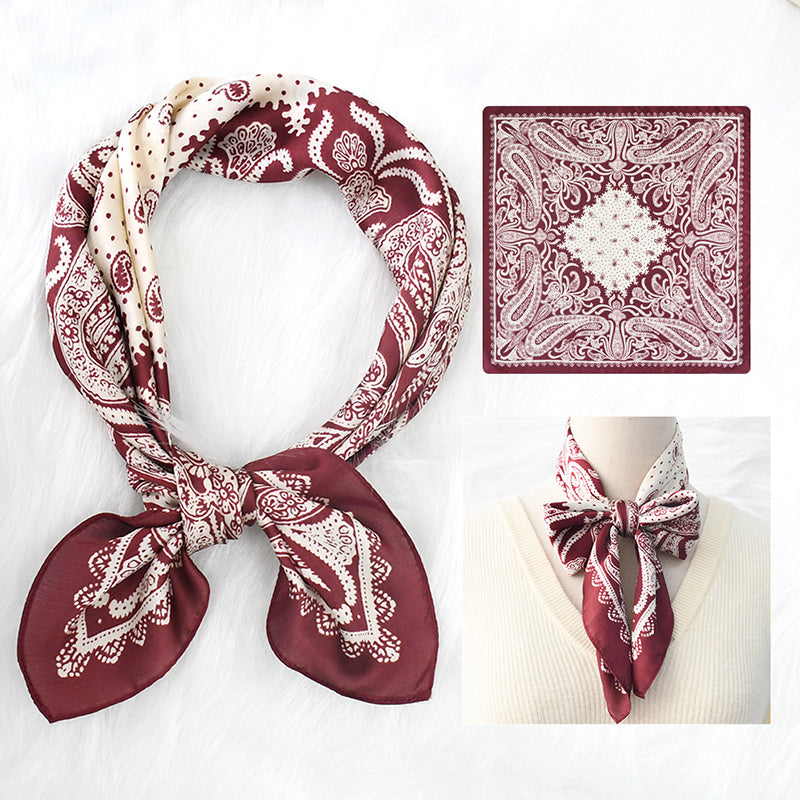 Fashion Headscarf Kerchief Bandana Shawl Square Silk-like Scarf Women Satin Cashew Flower Print Small Neck Scarf Hijab