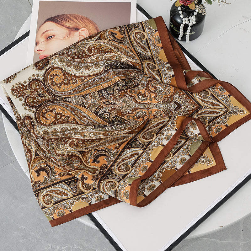 Fashion Headscarf Kerchief Bandana Shawl Square Silk-like Scarf Women Satin Cashew Flower Print Small Neck Scarf Hijab