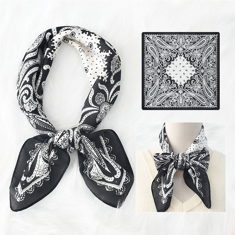 Fashion Headscarf Kerchief Bandana Shawl Square Silk-like Scarf Women Satin Cashew Flower Print Small Neck Scarf Hijab