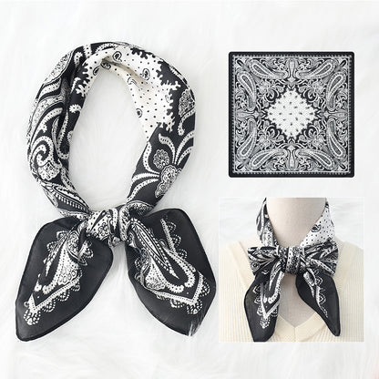 Fashion Headscarf Kerchief Bandana Shawl Square Silk-like Scarf Women Satin Cashew Flower Print Small Neck Scarf Hijab