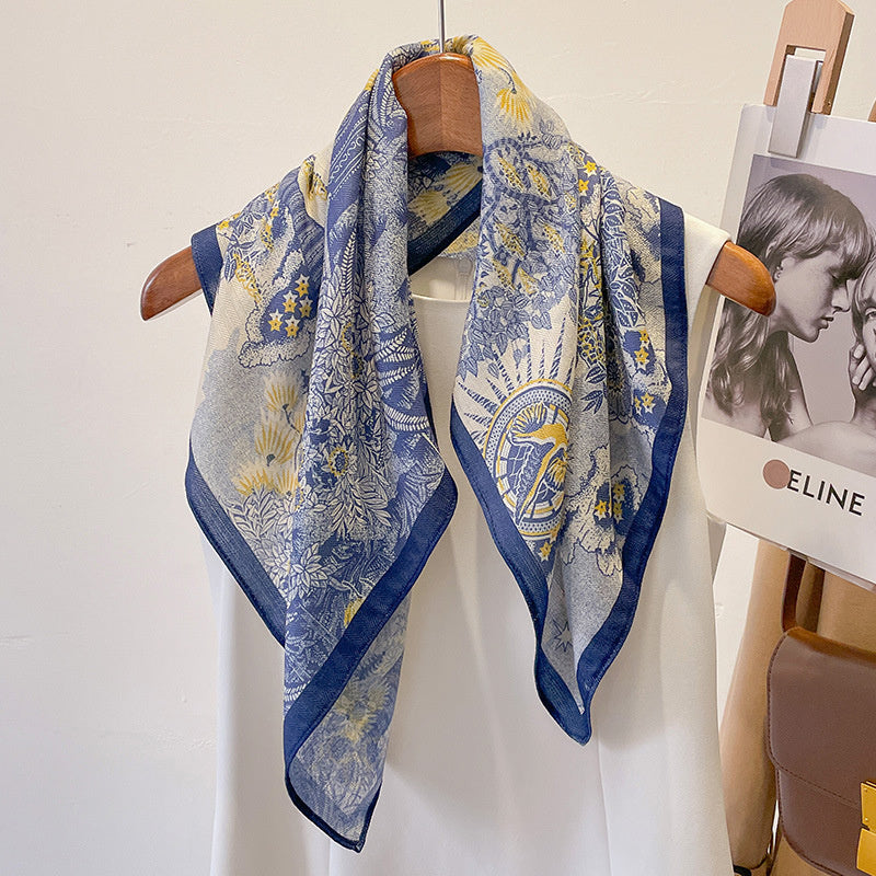 New Pure Cotton Women Scarf Square Foulard Lady's Neck Hair Scarves Design Printed Head Kerchief Fashion Girl Scarf