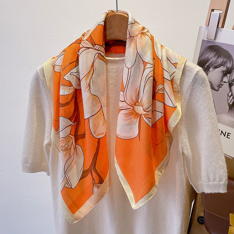 New Pure Cotton Women Scarf Square Foulard Lady's Neck Hair Scarves Design Printed Head Kerchief Fashion Girl Scarf