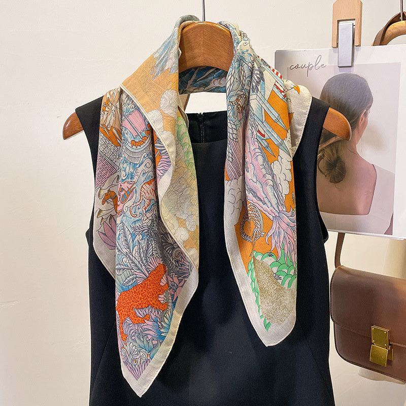 New Pure Cotton Women Scarf Square Foulard Lady's Neck Hair Scarves Design Printed Head Kerchief Fashion Girl Scarf