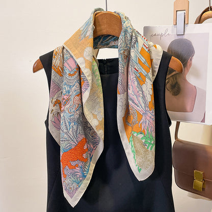 New Pure Cotton Women Scarf Square Foulard Lady's Neck Hair Scarves Design Printed Head Kerchief Fashion Girl Scarf