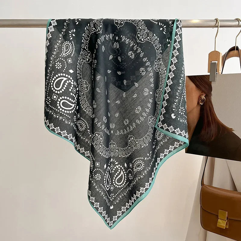 New Pure Cotton Women Scarf Square Foulard Lady's Neck Hair Scarves Design Printed Head Kerchief Fashion Girl Scarf