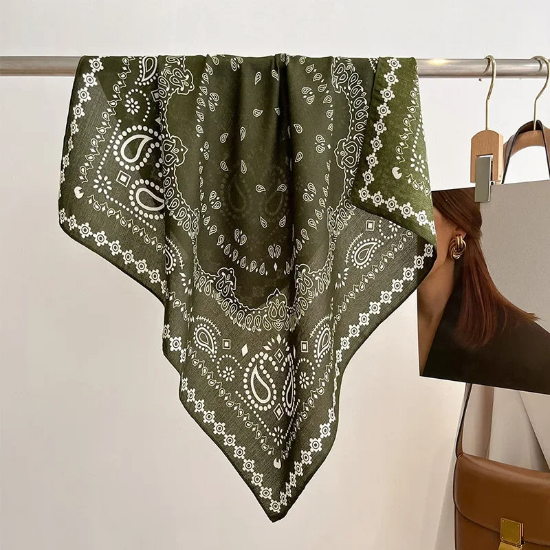 New Pure Cotton Women Scarf Square Foulard Lady's Neck Hair Scarves Design Printed Head Kerchief Fashion Girl Scarf