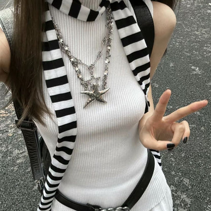 Stripe Women Cotton Scarves Long Thin Neckerchief Fashion Streetwear