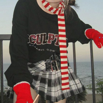 Stripe Women Cotton Scarves Long Thin Neckerchief Fashion Streetwear