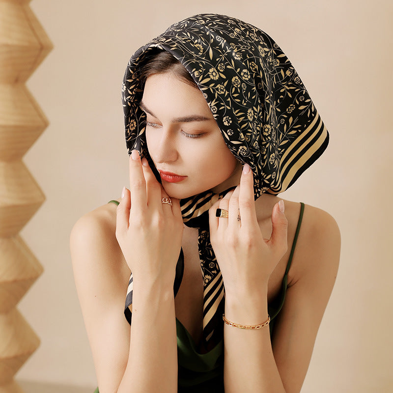 Floral Print Bandana Neck Scarfs, Luxury Cotton Headband for Women, Soft Handkerchief Hijab Scarf, Fashion Neck Scarves