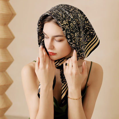 Floral Print Bandana Neck Scarfs, Luxury Cotton Headband for Women, Soft Handkerchief Hijab Scarf, Fashion Neck Scarves