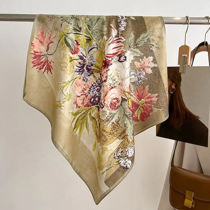 Floral Print Bandana Neck Scarfs, Luxury Cotton Headband for Women, Soft Handkerchief Hijab Scarf, Fashion Neck Scarves