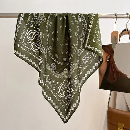 Floral Print Bandana Neck Scarfs, Luxury Cotton Headband for Women, Soft Handkerchief Hijab Scarf, Fashion Neck Scarves