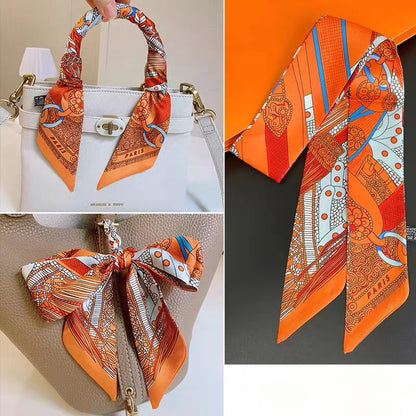 Retro Printed Thin Imitation Silk Scarf for Women Spring and Autumn Clothes Bag Decoration