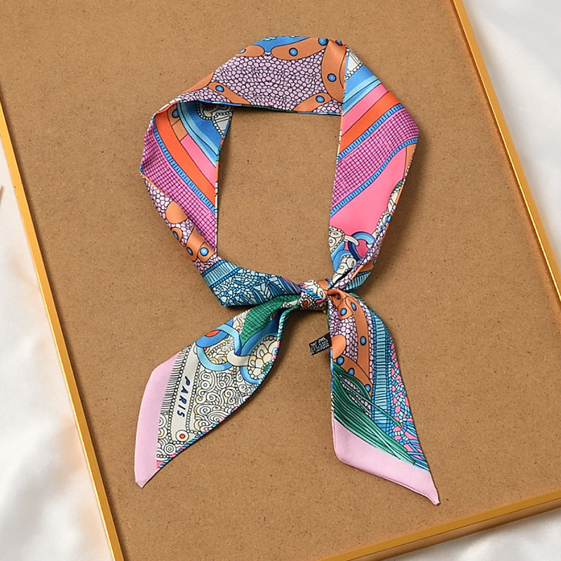 Retro Printed Thin Imitation Silk Scarf for Women Spring and Autumn Clothes Bag Decoration