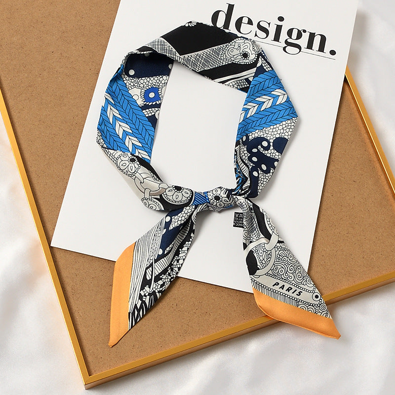 Retro Printed Thin Imitation Silk Scarf for Women Spring and Autumn Clothes Bag Decoration