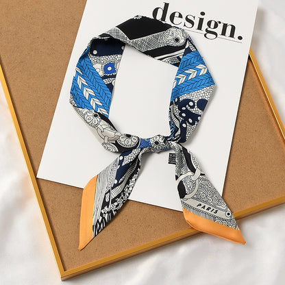 Retro Printed Thin Imitation Silk Scarf for Women Spring and Autumn Clothes Bag Decoration