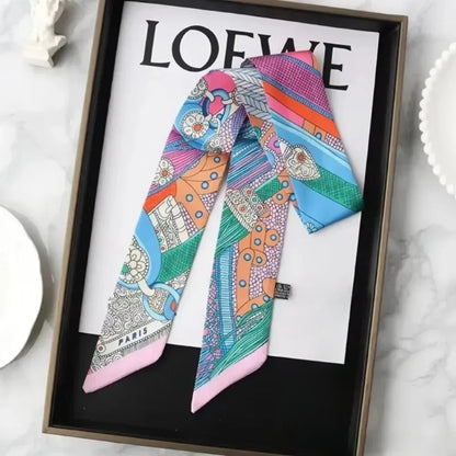 Retro Printed Thin Imitation Silk Scarf for Women Spring and Autumn Clothes Bag Decoration