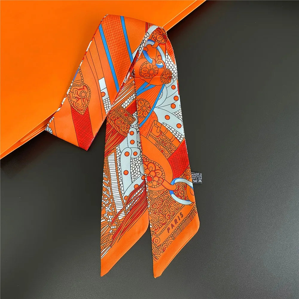 Retro Printed Thin Imitation Silk Scarf for Women Spring and Autumn Clothes Bag Decoration