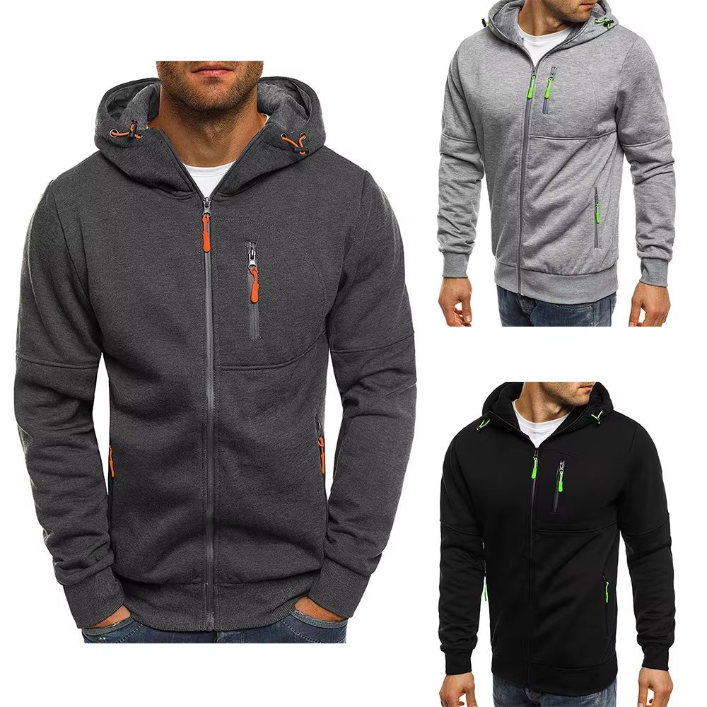 Mens Zip Up Hoodie Slim Fit Hooded Sweatshirt Casual Sports Jacket
