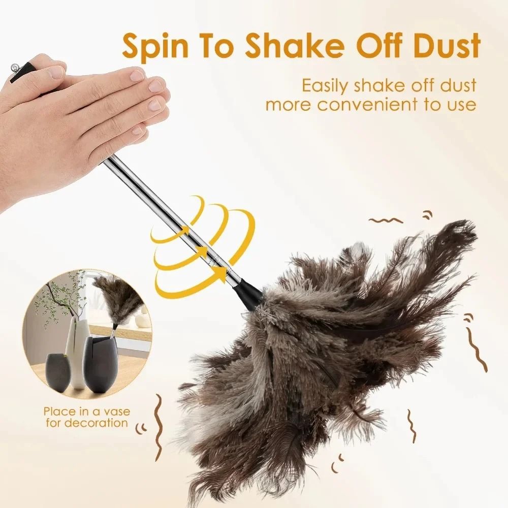 Extendable Ostrich Feather Dust Duster with Long Handle