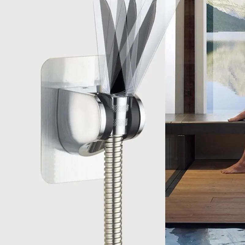 Punch Free Adjustable Universal Showerhead Holder (Silver Black)