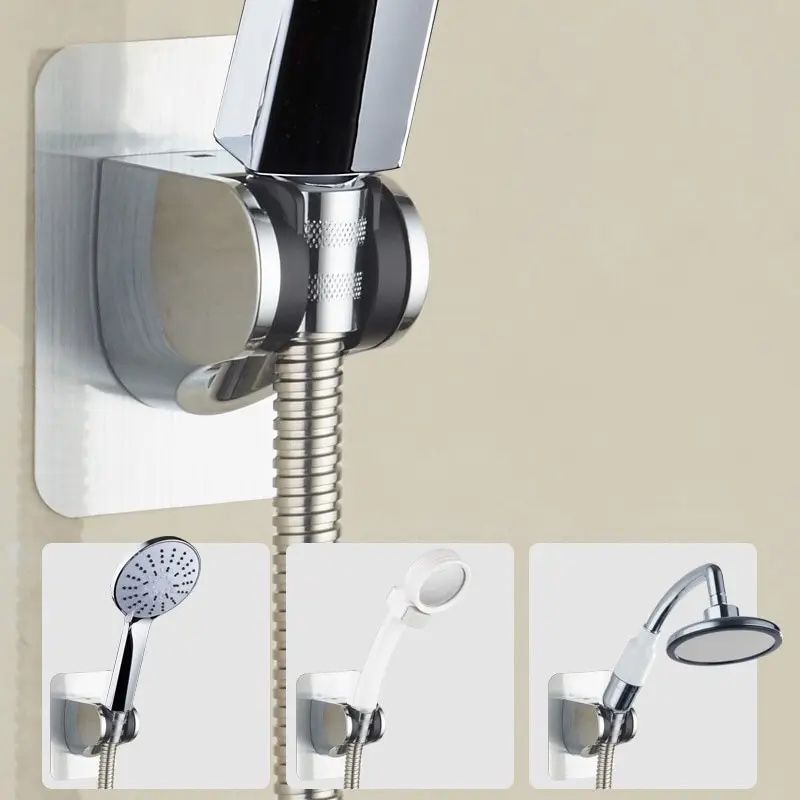 Punch Free Adjustable Universal Showerhead Holder (Silver Black)