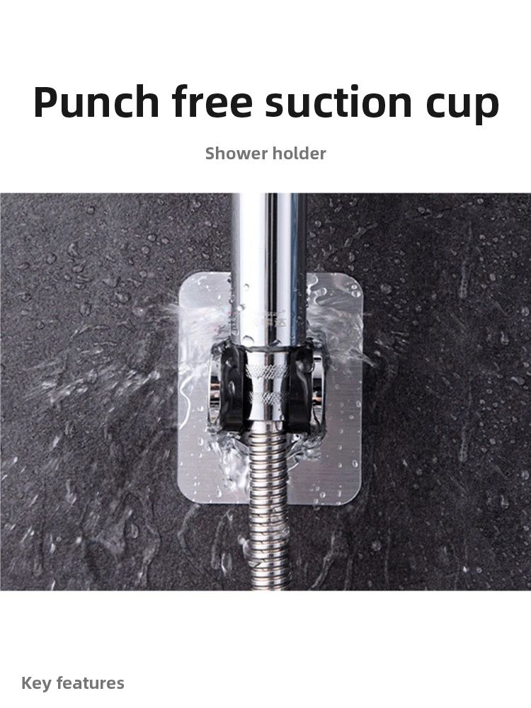 Punch Free Adjustable Universal Showerhead Holder (Silver Black)