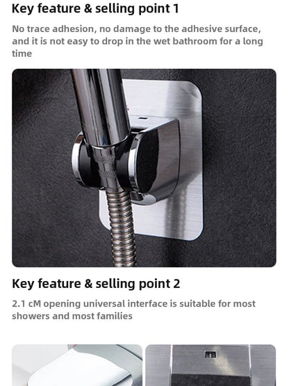 Punch Free Adjustable Universal Showerhead Holder (Silver Black)
