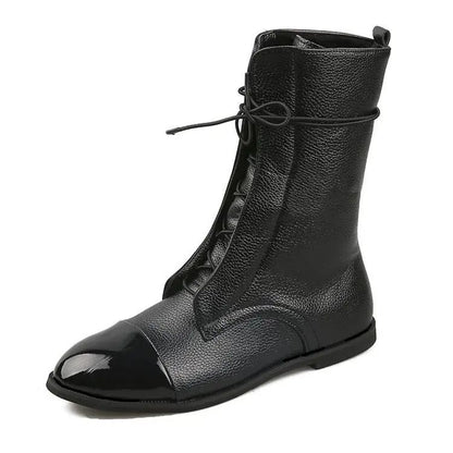 Round Toe Women Leather Lace Up Anti Slip Comfortable Booties