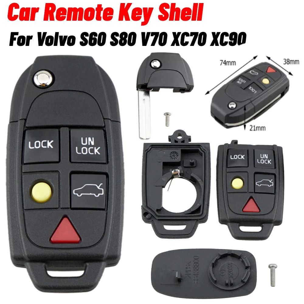 Volvo 5-Button Flip Key Case Replacement for S60, S80, V70 & XC90