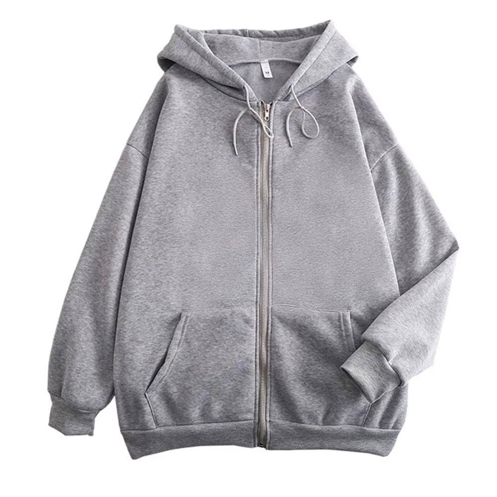 Mens high street hoodie Zip-Up Jacket (Loose Fit, Solid Color)