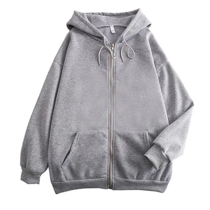 Mens high street hoodie Zip-Up Jacket (Loose Fit, Solid Color)