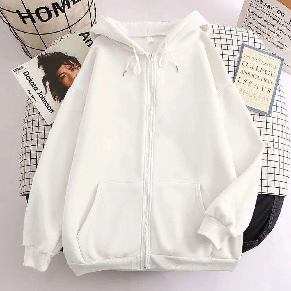 Mens high street hoodie Zip-Up Jacket (Loose Fit, Solid Color)