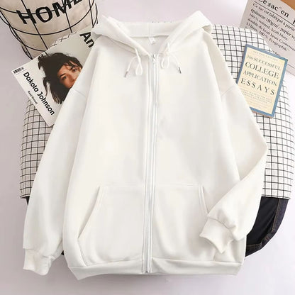 Mens high street hoodie Zip-Up Jacket (Loose Fit, Solid Color)