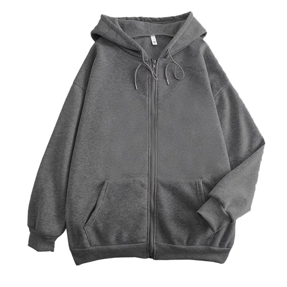 Mens high street hoodie Zip-Up Jacket (Loose Fit, Solid Color)