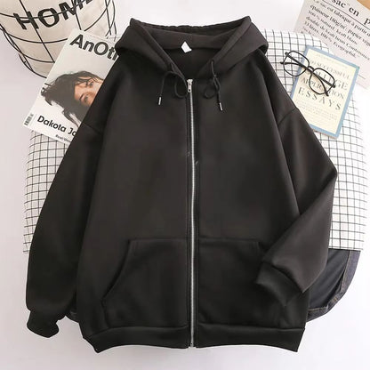 Mens high street hoodie Zip-Up Jacket (Loose Fit, Solid Color)