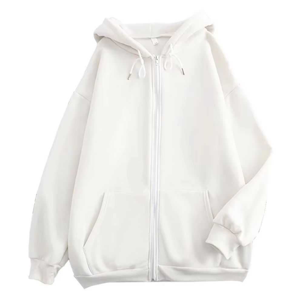 Mens high street hoodie Zip-Up Jacket (Loose Fit, Solid Color)
