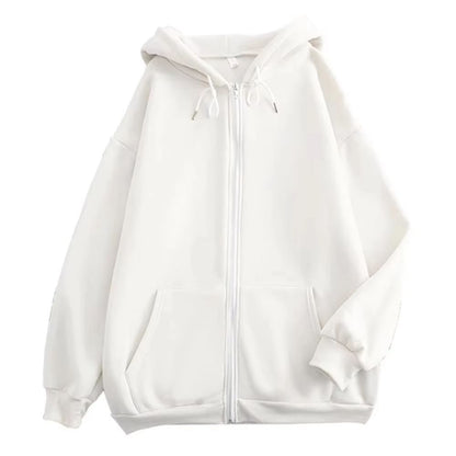 Mens high street hoodie Zip-Up Jacket (Loose Fit, Solid Color)