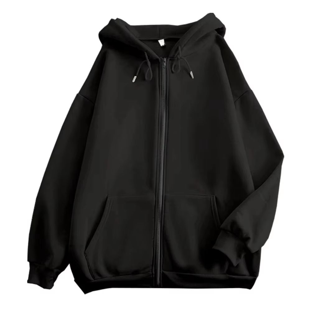 Mens high street hoodie Zip-Up Jacket (Loose Fit, Solid Color)