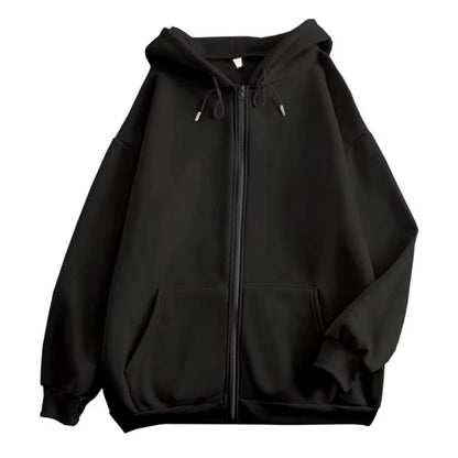 Mens high street hoodie Zip-Up Jacket (Loose Fit, Solid Color)