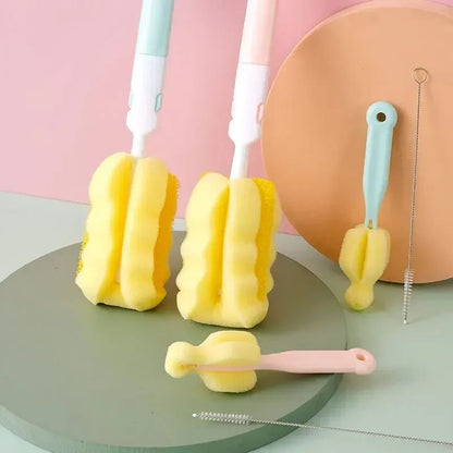 Baby Bottle Cleaning Brushes 3 Pcs / Set – Rotating Sponge Brush for Nipples, Cups & Pacifiers
