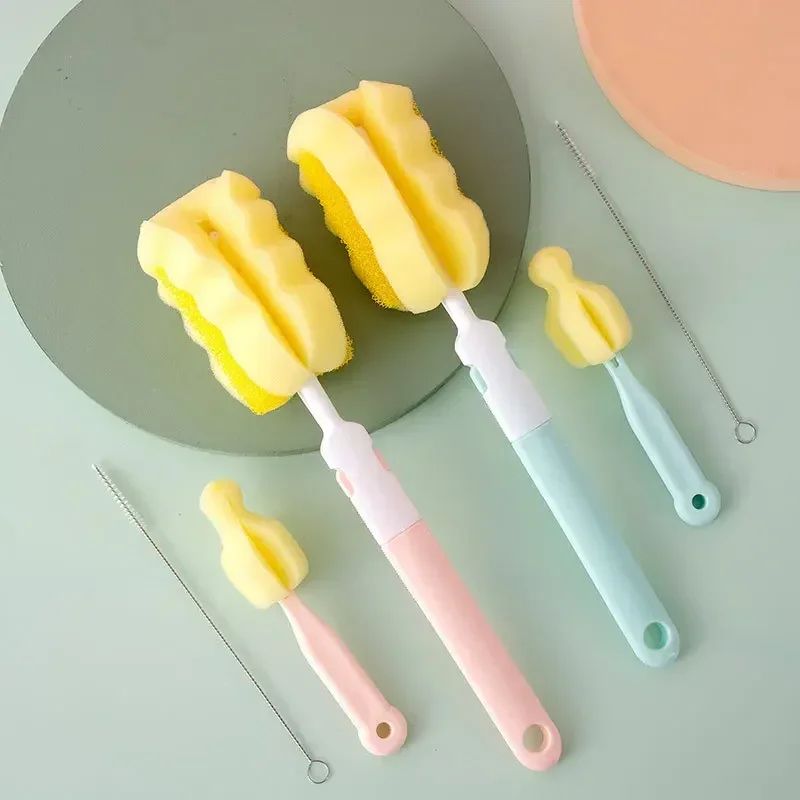 Baby Bottle Cleaning Brushes 3 Pcs / Set – Rotating Sponge Brush for Nipples, Cups & Pacifiers