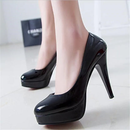 Elegant Patent Leather Platform Pumps for Women Wedding & Office High Heels