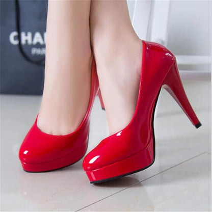 Elegant Patent Leather Platform Pumps for Women Wedding & Office High Heels