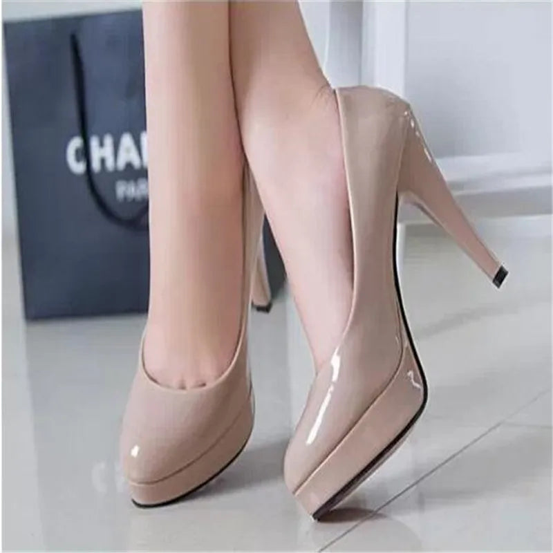 Elegant Patent Leather Platform Pumps for Women Wedding & Office High Heels