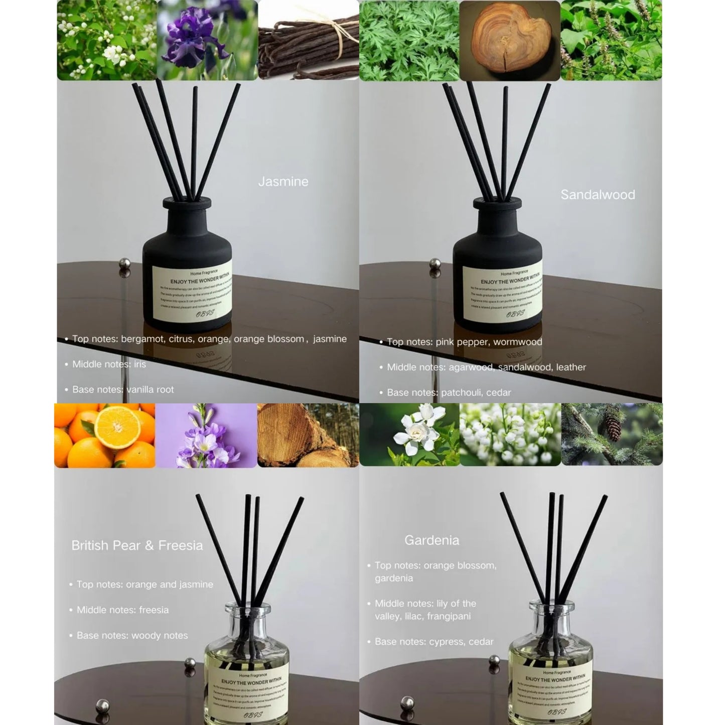 Freesia Jasmine Flameless Home Fragrance Oil, Reed Diffuser Stick Room Air Freshener Deco