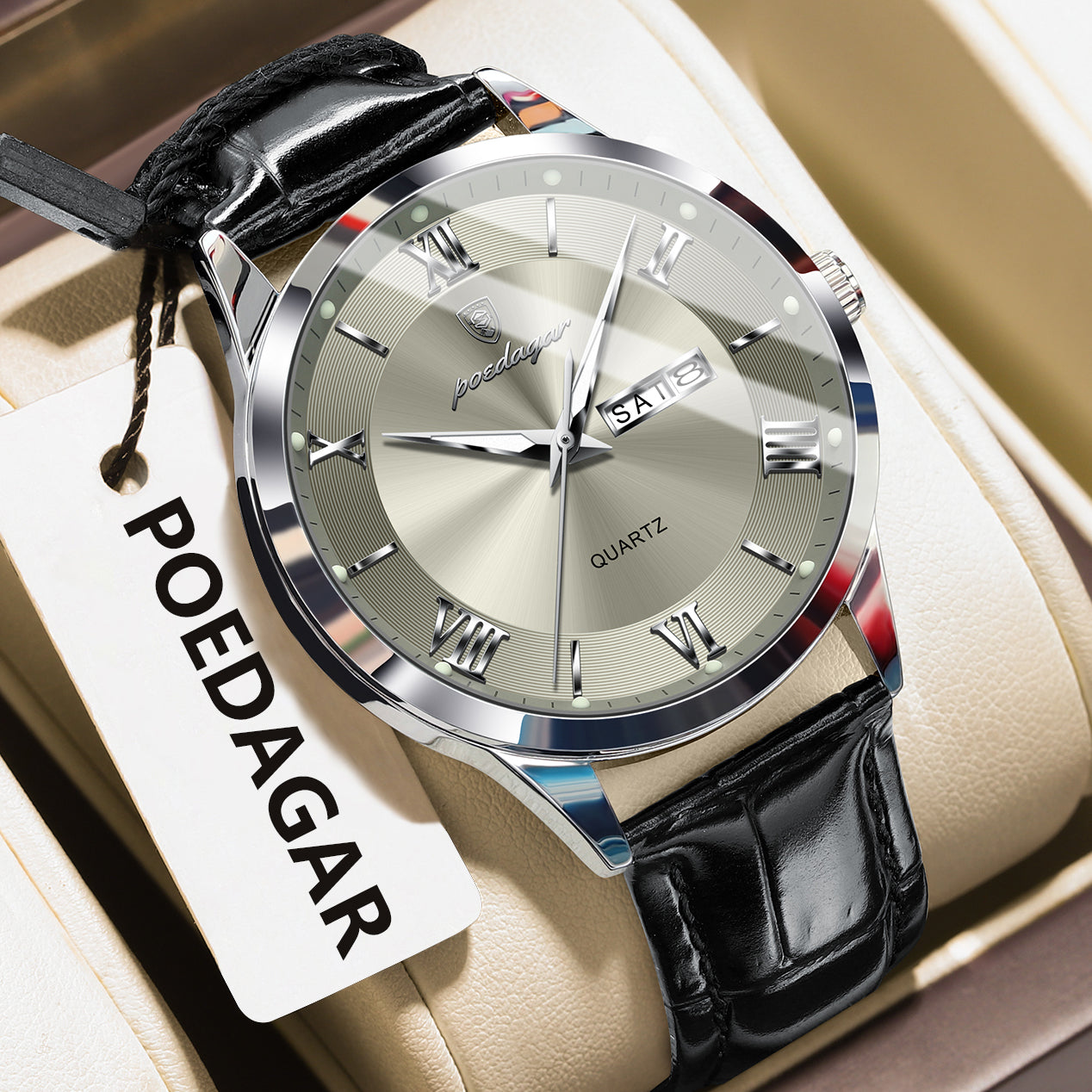 Luxury Business Wristwatch For Men, Date Week Leather Quartz Male Watch, Waterproof Luminous Fashion Men Watches