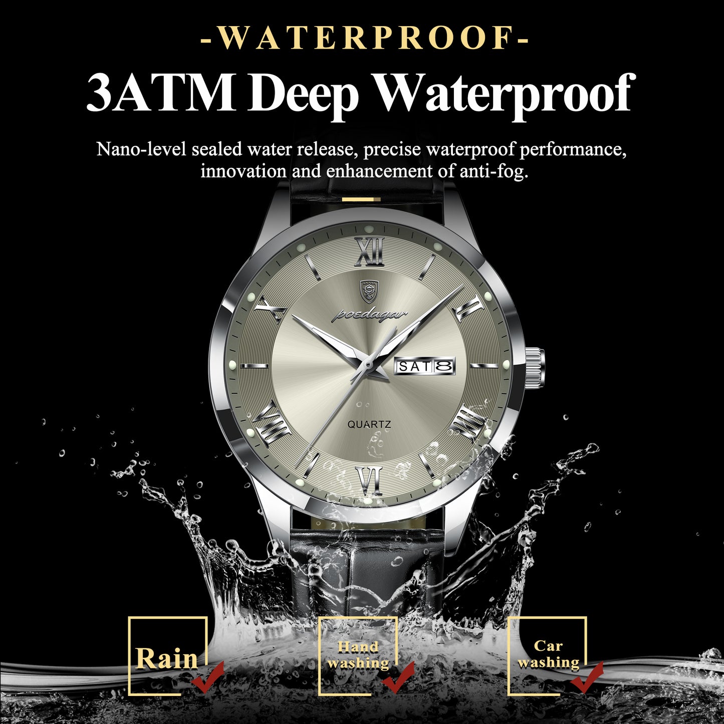 Luxury Business Wristwatch For Men, Date Week Leather Quartz Male Watch, Waterproof Luminous Fashion Men Watches