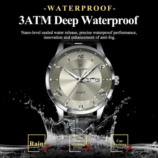 Luxury Business Wristwatch For Men, Date Week Leather Quartz Male Watch, Waterproof Luminous Fashion Men Watches